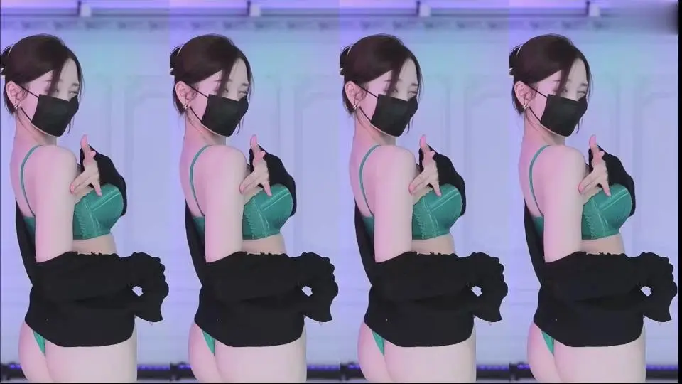 韩国BJ muse62 | 绿色蕾丝内衣侧身脱黑纱撩人秀