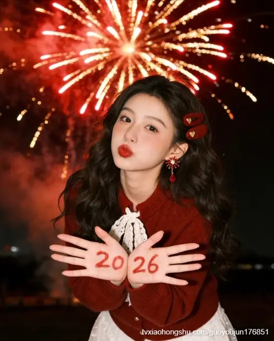 烟花下的新年祝福，2026，新年快乐，万事如意！