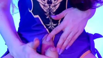 Cute big dick Trans girl in a cosplay swimsuit rubs cocks and rides cowgirl-lala the pala