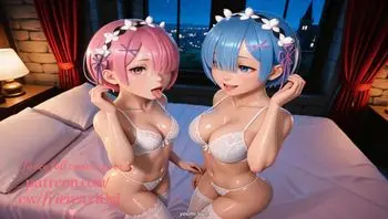 Hentai 3D - Ram and Rem Sitting on Bed - 19 Year Old Perfect Body Sexy Posing-frierenx10ai